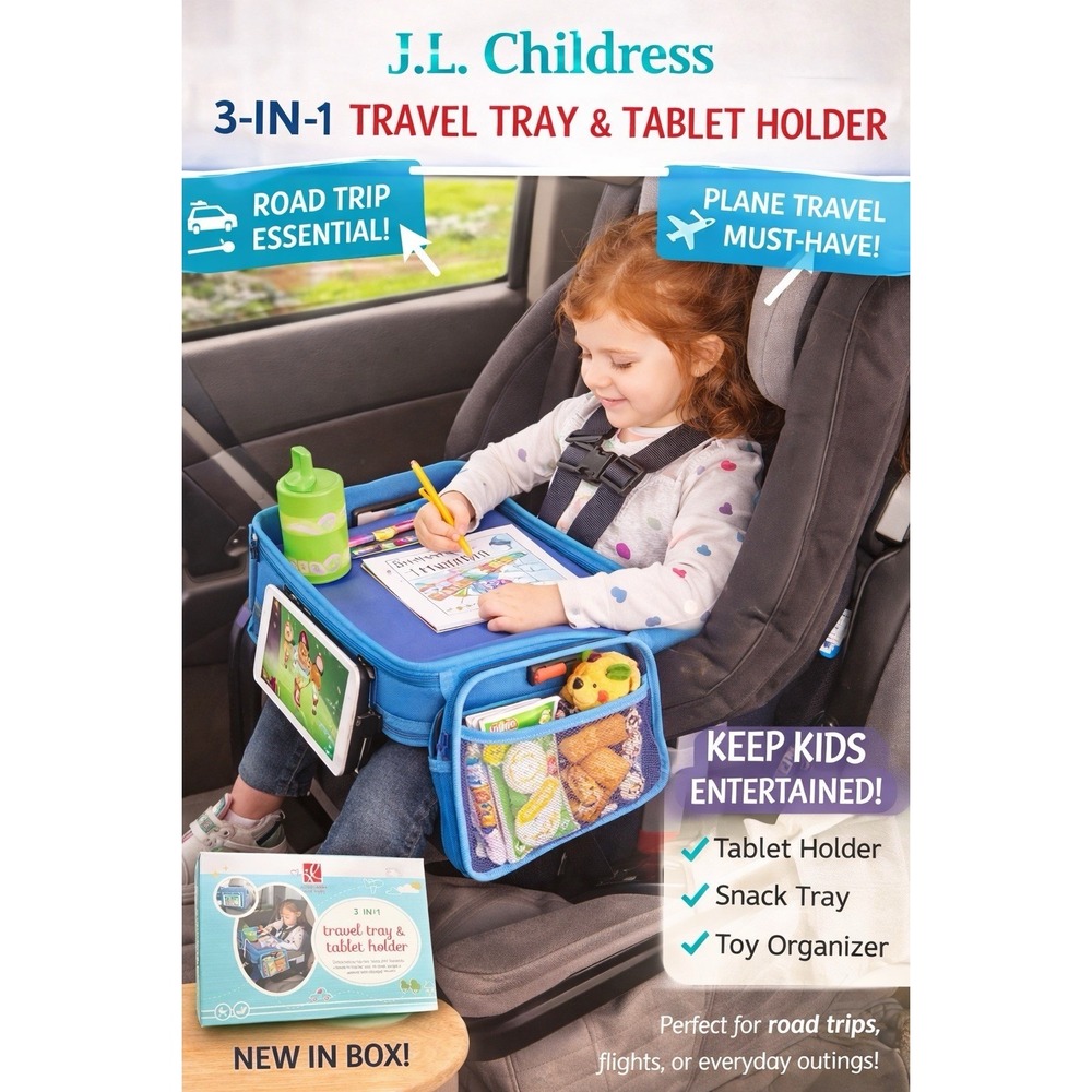 L. Childress 3-in-1 Travel Tray Tablet‎ Holder Car Seat Kids Organizer NWT